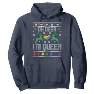 Funny LGBT Christmas Hoodie Oh Deer I'm Queer Rainbow LGBT Flag TS11 Navy Print Your Wear