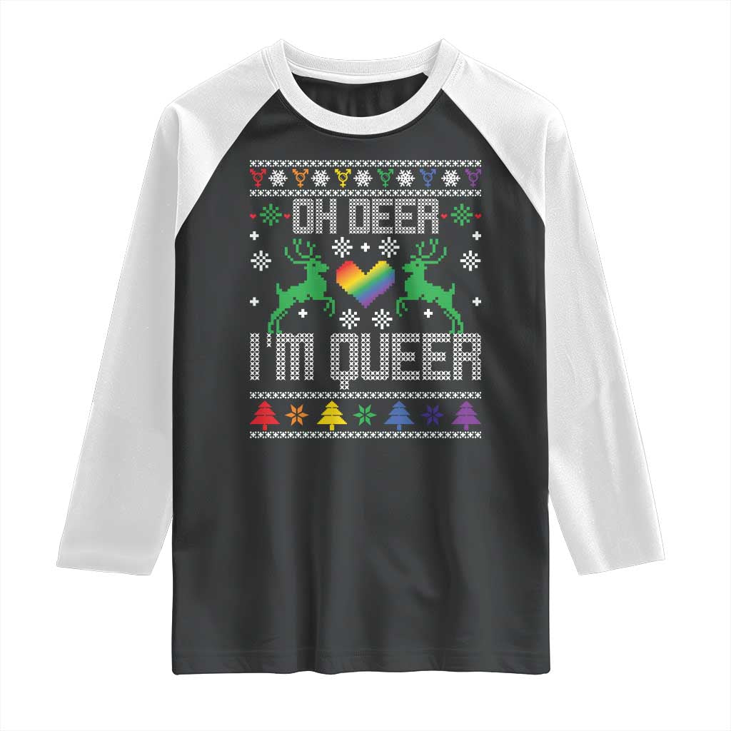 Funny LGBT Christmas Raglan Shirt Oh Deer I'm Queer Rainbow LGBT Flag TS11 Black White Print Your Wear