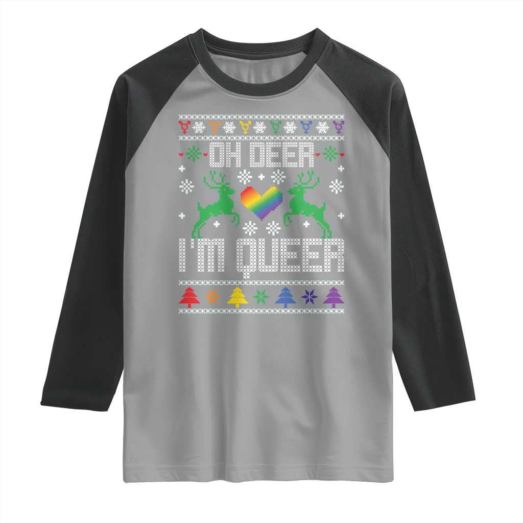 Funny LGBT Christmas Raglan Shirt Oh Deer I'm Queer Rainbow LGBT Flag TS11 Sport Gray Black Print Your Wear