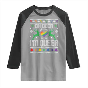 Funny LGBT Christmas Raglan Shirt Oh Deer I'm Queer Rainbow LGBT Flag TS11 Sport Gray Black Print Your Wear