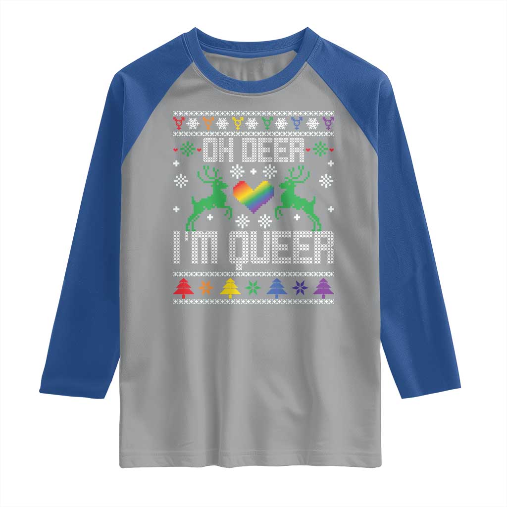 Funny LGBT Christmas Raglan Shirt Oh Deer I'm Queer Rainbow LGBT Flag TS11 Sport Gray Royal Print Your Wear
