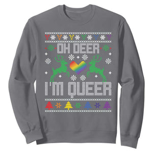 Funny LGBT Christmas Sweatshirt Oh Deer I'm Queer Rainbow LGBT Flag TS11 Charcoal Print Your Wear