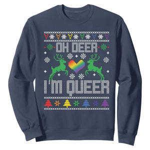 Funny LGBT Christmas Sweatshirt Oh Deer I'm Queer Rainbow LGBT Flag TS11 Navy Print Your Wear