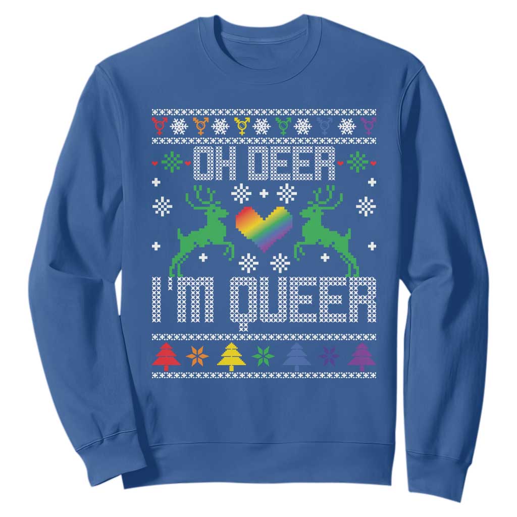 Funny LGBT Christmas Sweatshirt Oh Deer I'm Queer Rainbow LGBT Flag TS11 Royal Blue Print Your Wear