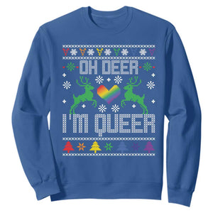 Funny LGBT Christmas Sweatshirt Oh Deer I'm Queer Rainbow LGBT Flag TS11 Royal Blue Print Your Wear