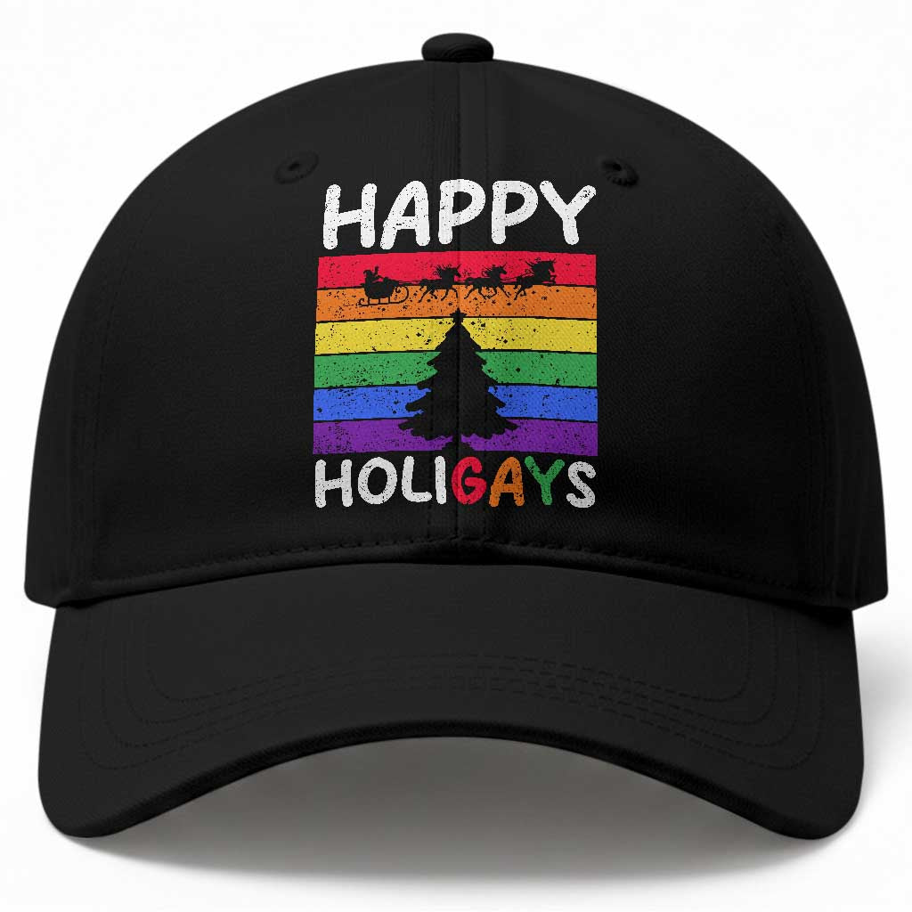 Funny LGBT Christmas Baseball Cap Happy Holigays Rainbow Stripes Unicorn Santa TS11 Print Your Wear