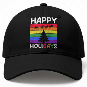 Funny LGBT Christmas Baseball Cap Happy Holigays Rainbow Stripes Unicorn Santa TS11 Print Your Wear