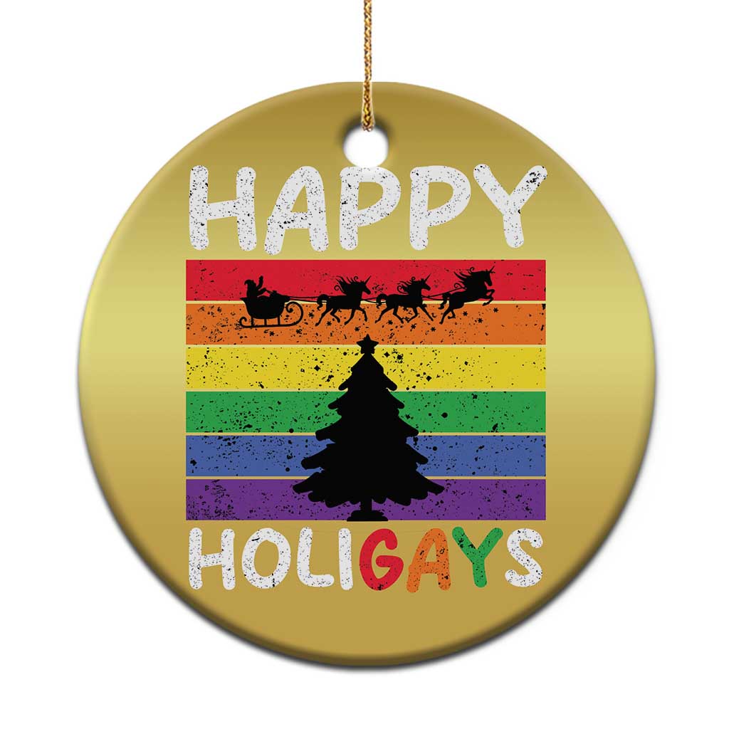 Funny LGBT Xmas Christmas Ornament Happy Holigays Rainbow Stripes Unicorn Santa TS11 Print Your Wear