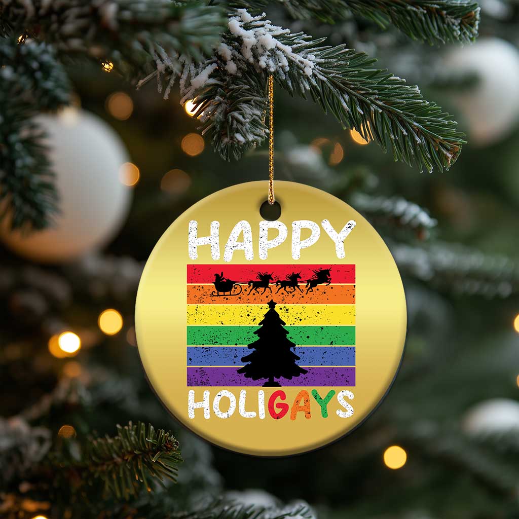 Funny LGBT Xmas Christmas Ornament Happy Holigays Rainbow Stripes Unicorn Santa TS11 Print Your Wear