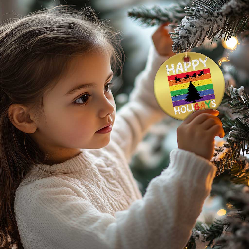 Funny LGBT Xmas Christmas Ornament Happy Holigays Rainbow Stripes Unicorn Santa TS11 Print Your Wear