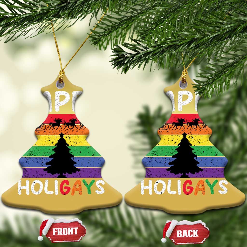 Funny LGBT Xmas Christmas Ornament Happy Holigays Rainbow Stripes Unicorn Santa TS11 Christmas Tree Gold Print Your Wear