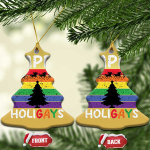 Funny LGBT Xmas Christmas Ornament Happy Holigays Rainbow Stripes Unicorn Santa TS11 Christmas Tree Gold Print Your Wear
