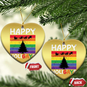 Funny LGBT Xmas Christmas Ornament Happy Holigays Rainbow Stripes Unicorn Santa TS11 Heart Gold Print Your Wear