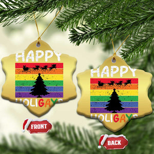 Funny LGBT Xmas Christmas Ornament Happy Holigays Rainbow Stripes Unicorn Santa TS11 Snow Flake Gold Print Your Wear