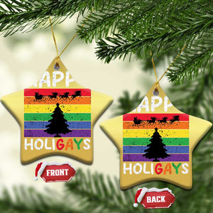Funny LGBT Xmas Christmas Ornament Happy Holigays Rainbow Stripes Unicorn Santa TS11 Star Gold Print Your Wear