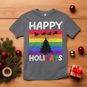 Funny LGBT Christmas T Shirt Happy Holigays Rainbow Stripes Unicorn Santa TS11 Charcoal Print Your Wear