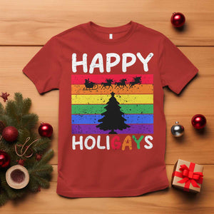 Funny LGBT Christmas T Shirt Happy Holigays Rainbow Stripes Unicorn Santa TS11 Red Print Your Wear