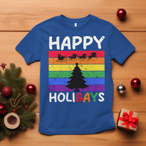 Funny LGBT Christmas T Shirt Happy Holigays Rainbow Stripes Unicorn Santa TS11 Royal Blue Print Your Wear