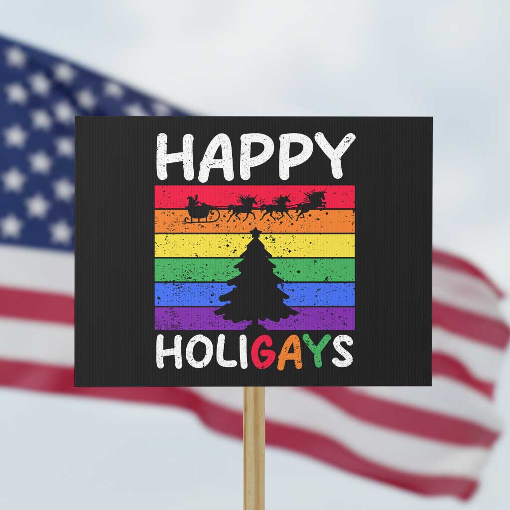 Funny LGBT Christmas Protest Sign Happy Holigays Rainbow Stripes Unicorn Santa TS11 Horizontal 18