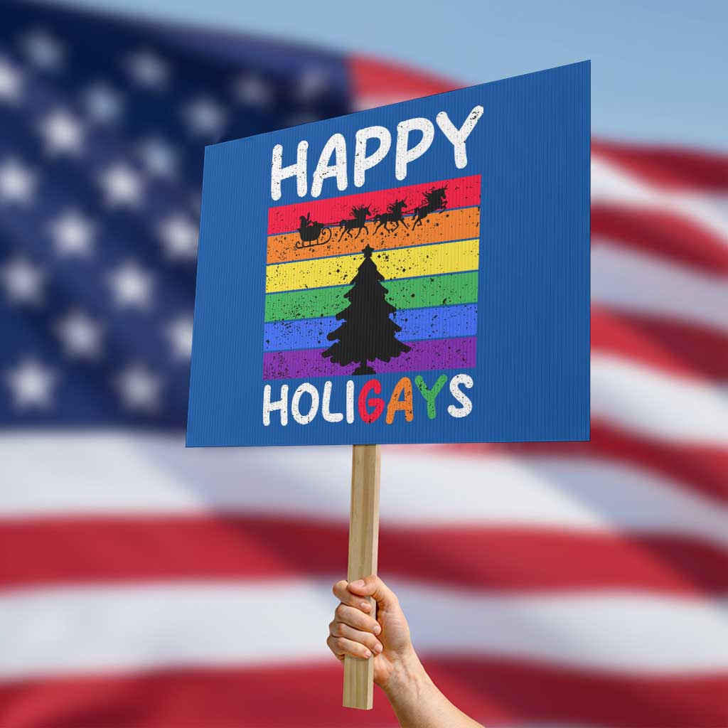 Funny LGBT Christmas Protest Sign Happy Holigays Rainbow Stripes Unicorn Santa TS11 Horizontal 18