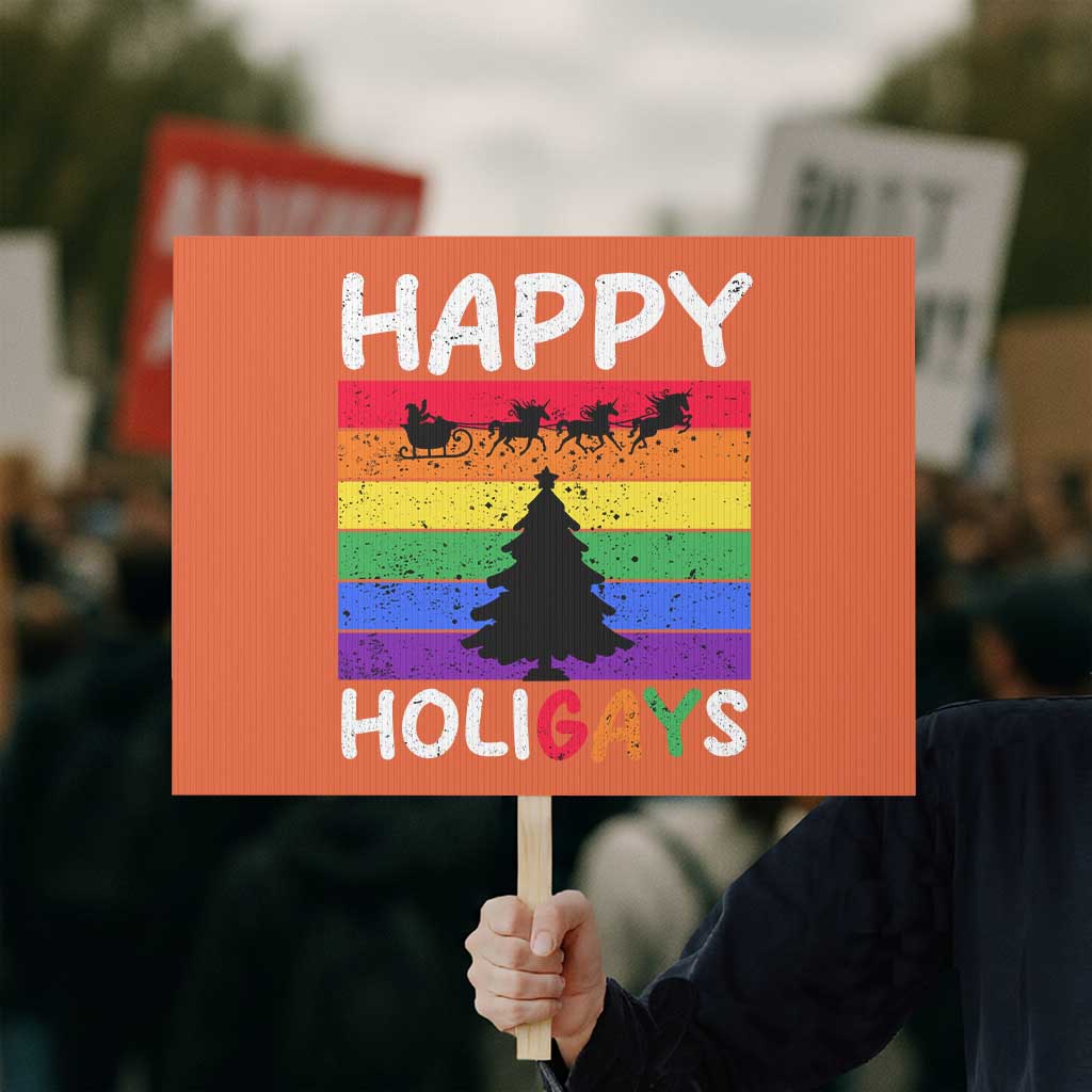 Funny LGBT Christmas Protest Sign Happy Holigays Rainbow Stripes Unicorn Santa TS11 Horizontal 18