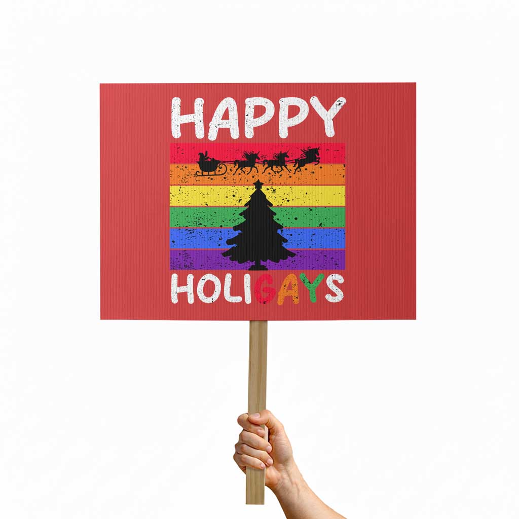 Funny LGBT Christmas Protest Sign Happy Holigays Rainbow Stripes Unicorn Santa TS11 Horizontal 18" × 24" Red Print Your Wear