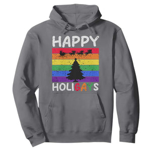 Funny LGBT Christmas Hoodie Happy Holigays Rainbow Stripes Unicorn Santa TS11 Charcoal Print Your Wear