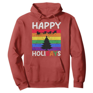 Funny LGBT Christmas Hoodie Happy Holigays Rainbow Stripes Unicorn Santa TS11 Red Print Your Wear