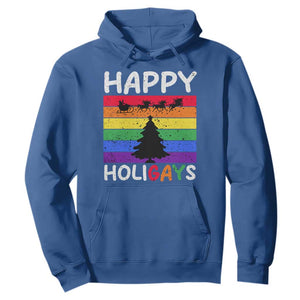Funny LGBT Christmas Hoodie Happy Holigays Rainbow Stripes Unicorn Santa TS11 Royal Blue Print Your Wear