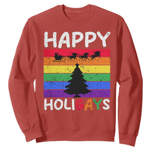 Funny LGBT Christmas Sweatshirt Happy Holigays Rainbow Stripes Unicorn Santa TS11 Red Print Your Wear