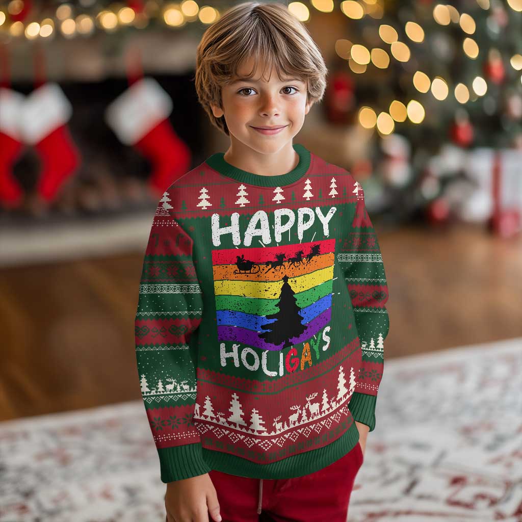 Funny LGBT Xmas Ugly Christmas Sweater Happy Holigays Rainbow Stripes Unicorn Santa TS11 Christmas Print Your Wear