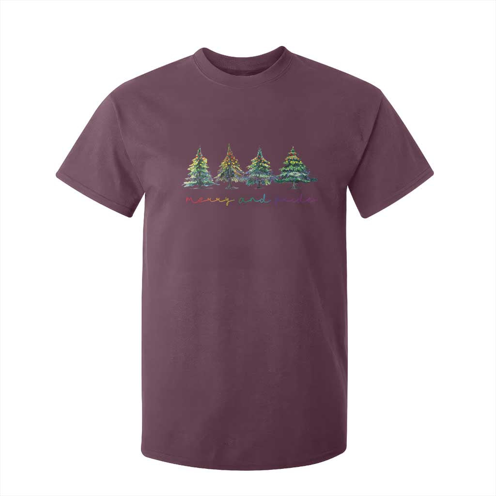 Funny Christmas LGBT T Shirt For Kid Merry And Pride Rainbow Xmas Tree TS11 Maroon Print Your Wear