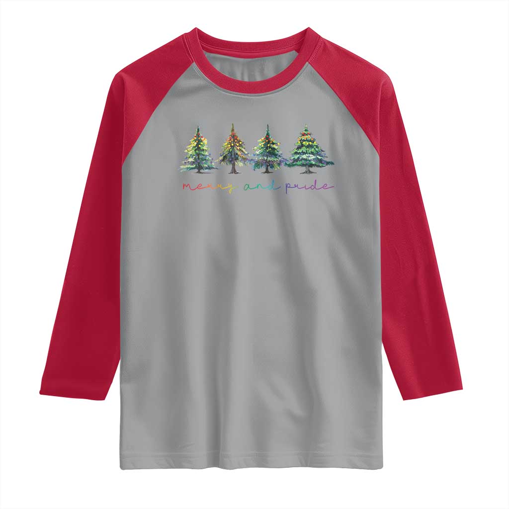 Funny Christmas LGBT Raglan Shirt Merry And Pride Rainbow Xmas Tree TS11 Sport Gray Red Print Your Wear