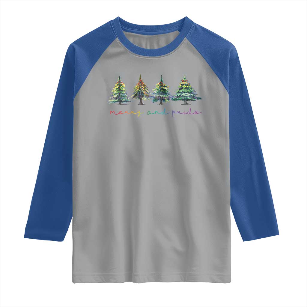 Funny Christmas LGBT Raglan Shirt Merry And Pride Rainbow Xmas Tree TS11 Sport Gray Royal Print Your Wear