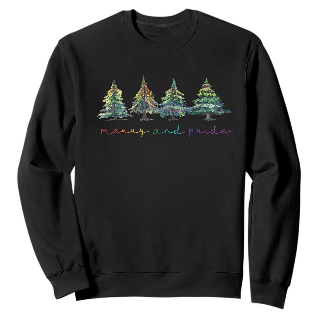 Funny Christmas LGBT Sweatshirt Merry And Pride Rainbow Xmas Tree TS11 Black Print Your Wear