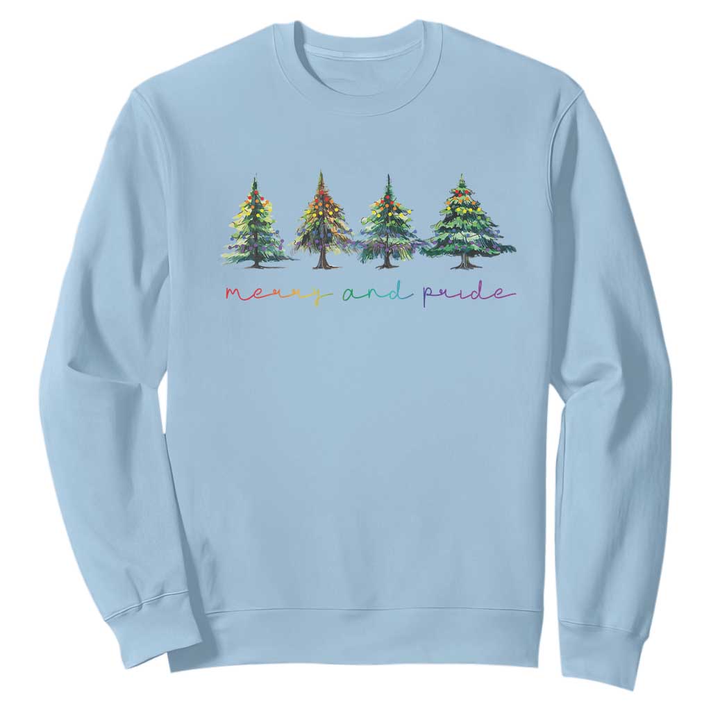 Funny Christmas LGBT Sweatshirt Merry And Pride Rainbow Xmas Tree TS11 Light Blue Print Your Wear