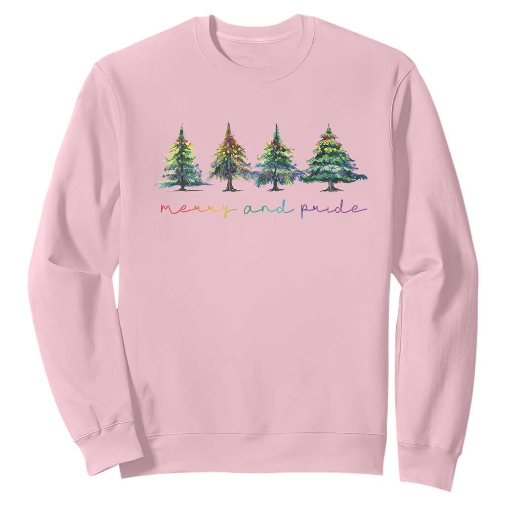 Funny Christmas LGBT Sweatshirt Merry And Pride Rainbow Xmas Tree TS11 Light Pink Print Your Wear