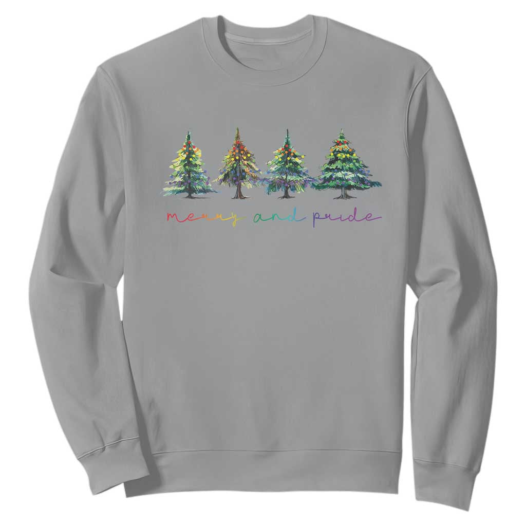 Funny Christmas LGBT Sweatshirt Merry And Pride Rainbow Xmas Tree TS11 Sport Gray Print Your Wear