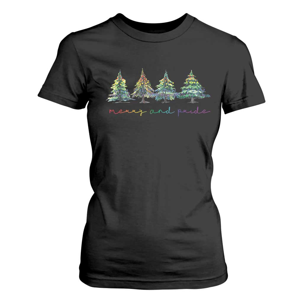 Funny Christmas LGBT T Shirt For Women Merry And Pride Rainbow Xmas Tree TS11 Black Print Your Wear