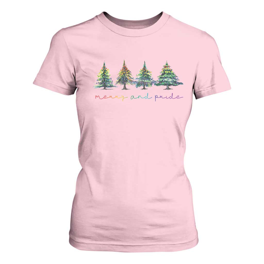 Funny Christmas LGBT T Shirt For Women Merry And Pride Rainbow Xmas Tree TS11 Light Pink Print Your Wear