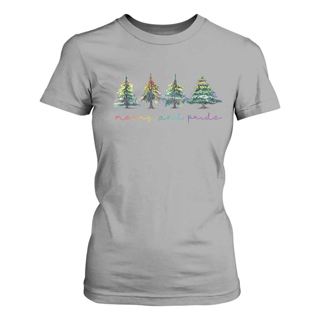 Funny Christmas LGBT T Shirt For Women Merry And Pride Rainbow Xmas Tree TS11 Sport Gray Print Your Wear