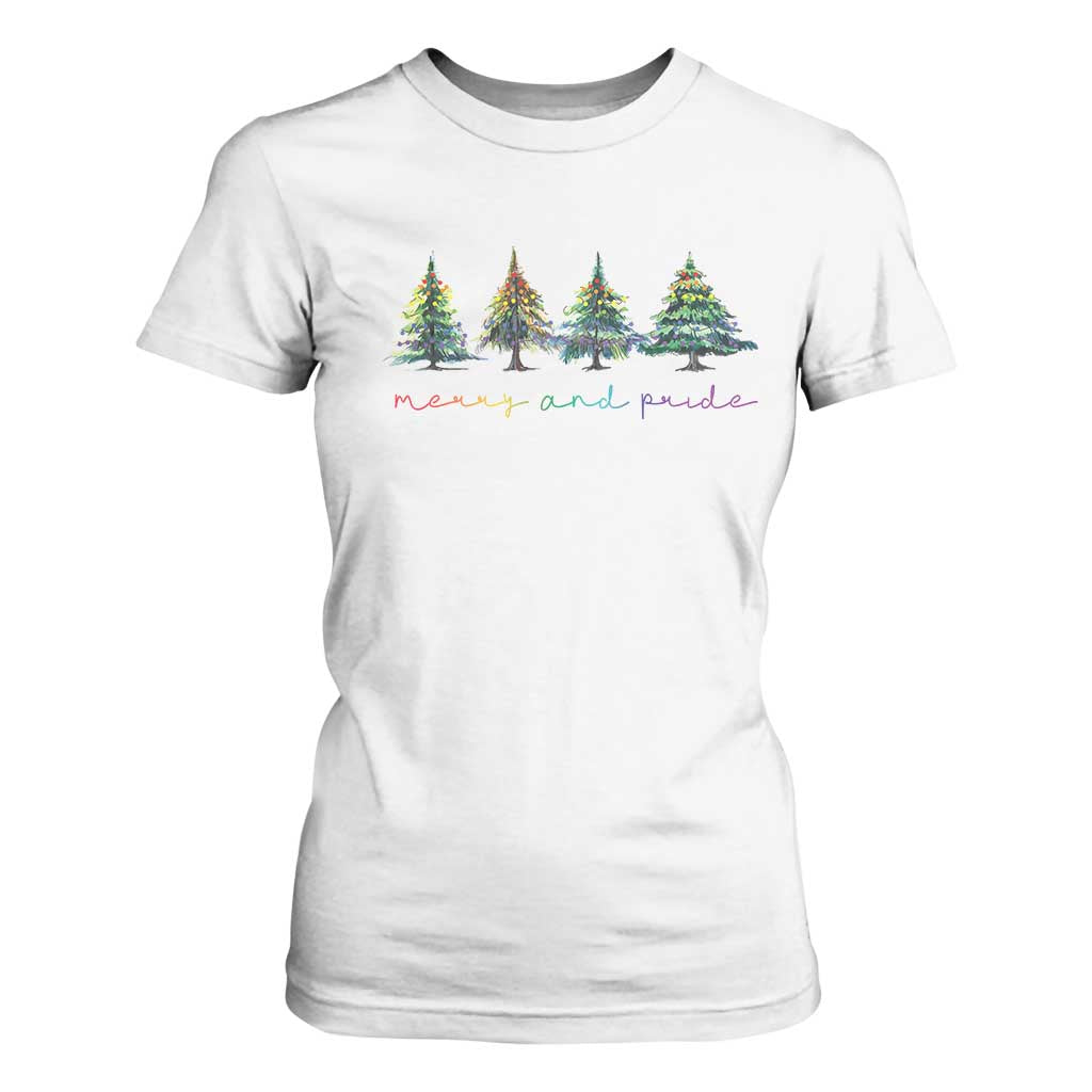 Funny Christmas LGBT T Shirt For Women Merry And Pride Rainbow Xmas Tree TS11 White Print Your Wear