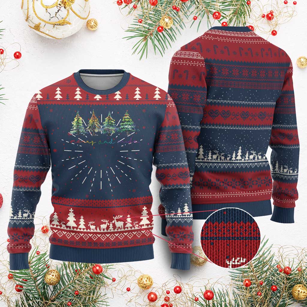 Funny Xmas LGBT Ugly Christmas Sweater Merry And Pride Rainbow Xmas Tree TS11 Burgundy Print Your Wear