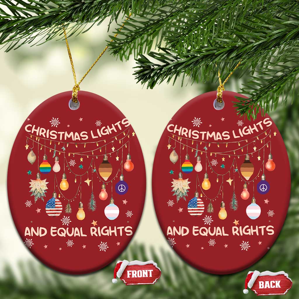 Xmas Lights And Equal Rights LGBTQ Christmas Ornament TS11 Oval Red Print Your Wear