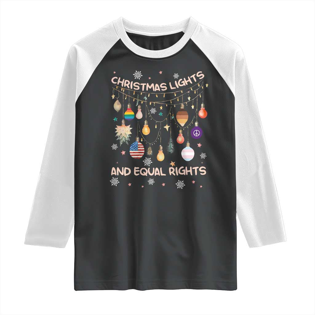 Christmas Lights And Equal Rights LGBTQ Raglan Shirt TS11 Black White Print Your Wear