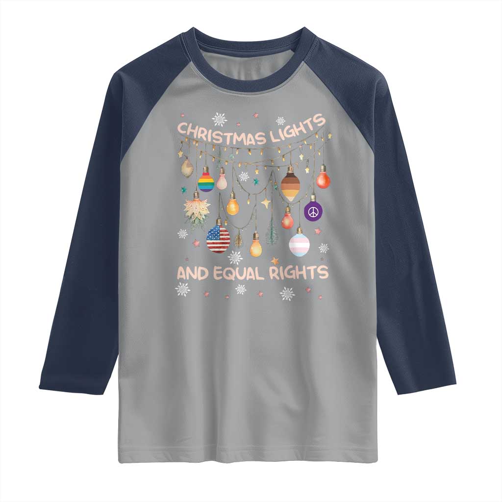 Christmas Lights And Equal Rights LGBTQ Raglan Shirt TS11 Sport Gray Navy Print Your Wear