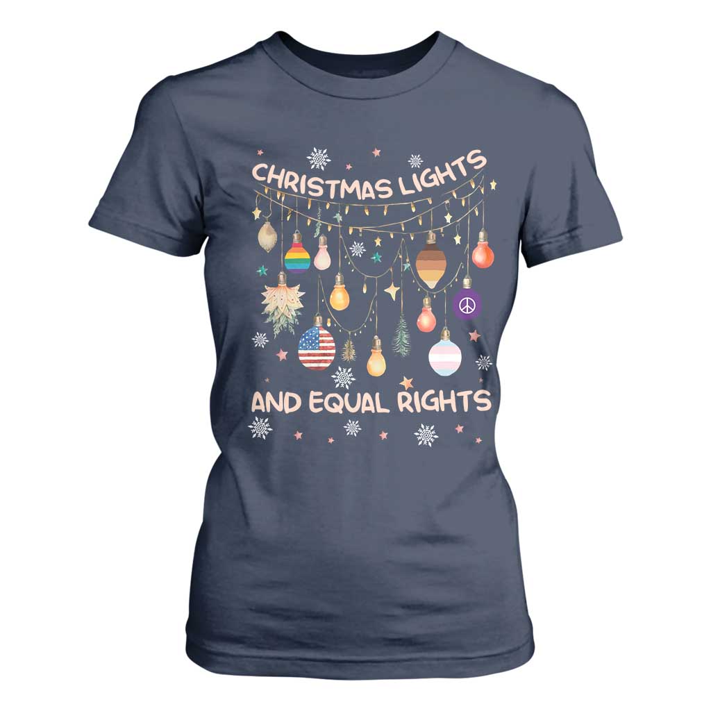 Christmas Lights And Equal Rights LGBTQ T Shirt For Women TS11 Navy Print Your Wear