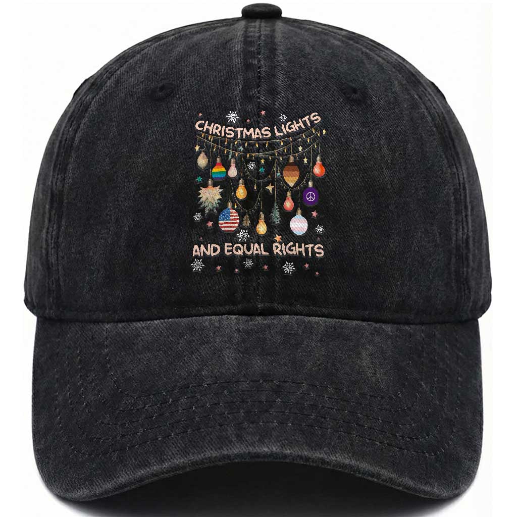 Christmas Lights And Equal Rights LGBTQ Washed Cotton Baseball Cap TS11 Print Your Wear