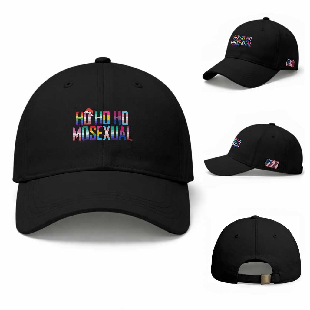 Funny LGBT Christmas Baseball Cap Ho Ho Ho Mosexual LGBT Flag TS11 Baseball Cap Universal Fit Black Print Your Wear