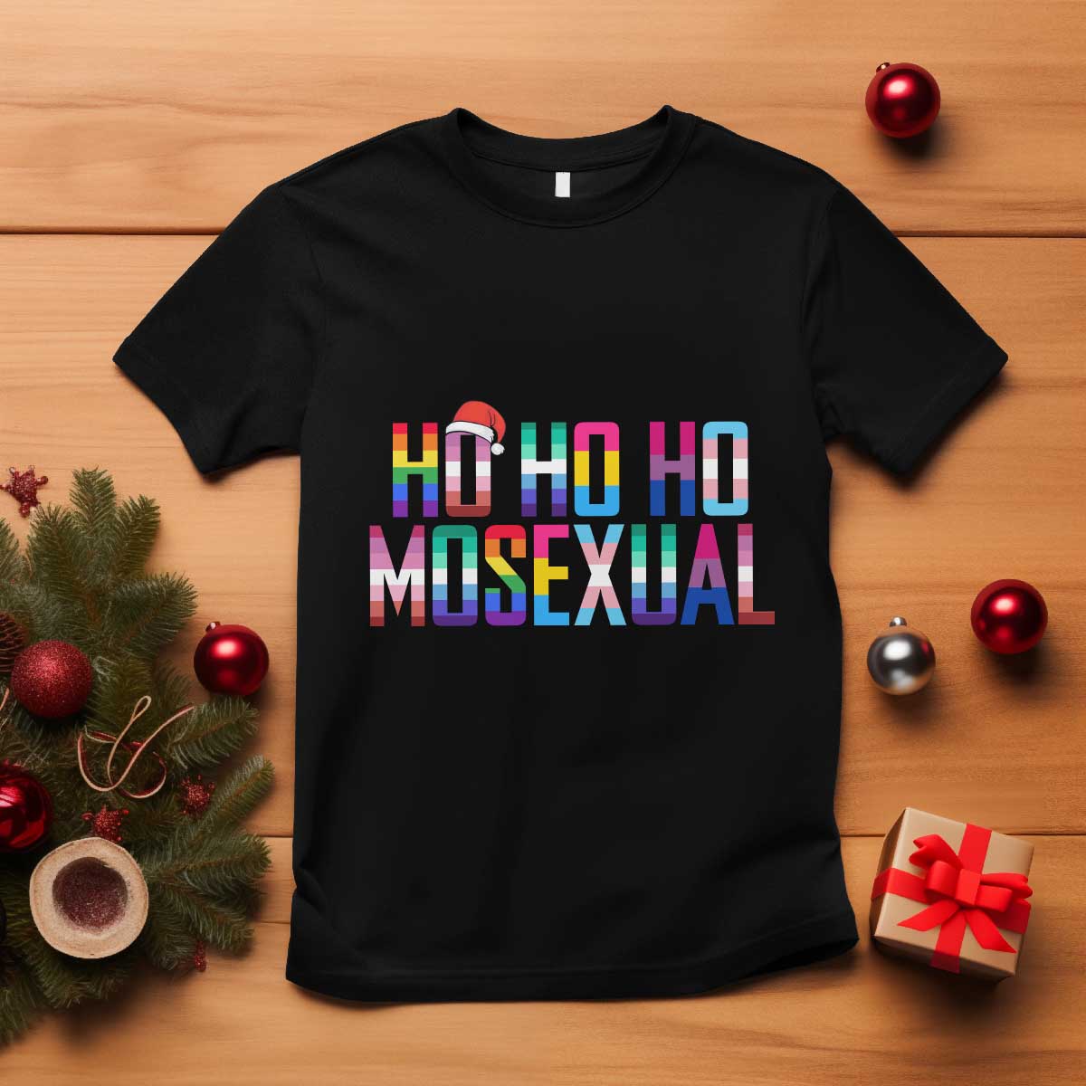 Funny LGBT Christmas T Shirt Ho Ho Ho Mosexual LGBT Flag TS11 Black Print Your Wear